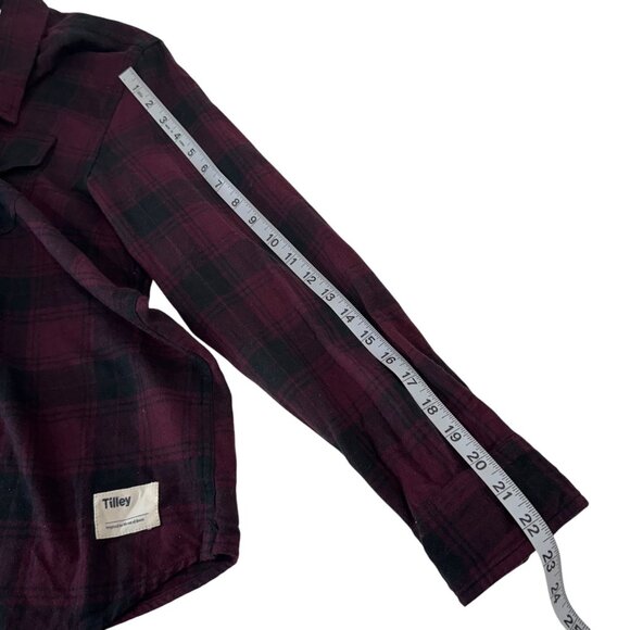 Tilley Womens Long-Sleeve Plaid Button-Up Shirt SZ L Cotton Blend BurgundY Black - Picture 6 of 11